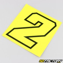 Sticker number 2 fluorescent yellow black edging 10 cm
