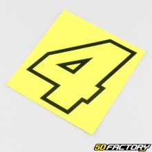 Adhesivo numero 4 amarillo fluorescente ribete negro 10 cm