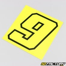 Sticker number 9 fluorescent yellow black edging 10 cm