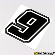 Sticker numéro 9 noir liseret blanc 10 cm