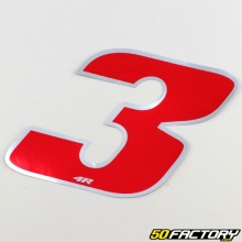 Sticker number 3 holographic red 13 cm