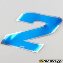 Sticker numéro 2 bleu holographique 13 cm