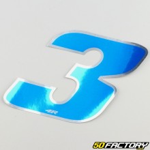 Sticker numéro 3 bleu holographique 13 cm