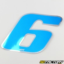 Sticker numéro 6 bleu holographique 13 cm