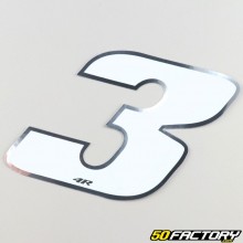 Sticker number 3 holographic white 13 cm