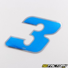 Sticker numéro 3 bleu holographique 6.5 cm