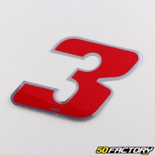 Sticker number 3 holographic red 6.5 cm