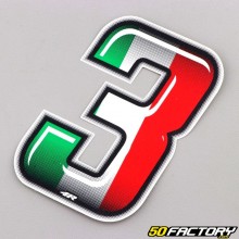 Sticker numéro 3 tricolore Italie 10 cm
