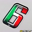 Sticker numéro 6 tricolore Italie 10 cm