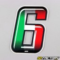 Sticker numéro 6 tricolore Italie 10 cm