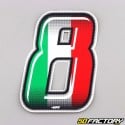 Sticker numéro 8 tricolore Italie 10 cm