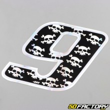 Black Holographic Skulls Number 9 Sticker 13 cm