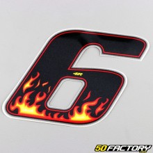 Sticker number 6 black flames 13 cm