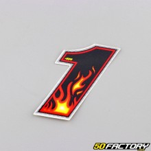 Sticker number 1 black flames 6.5 cm