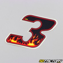 Sticker number 3 black flames 6.5 cm