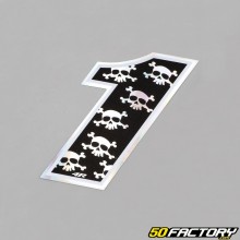 Sticker numéro 1 noir holographique têtes de mort 13 cm