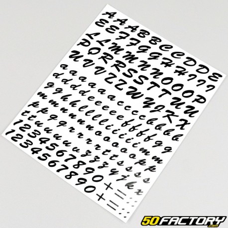 Klassische schwarze Buchstaben- und Zahlenaufkleber (Blatt)