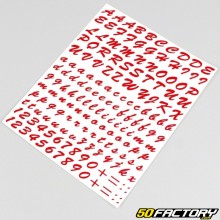 Stickers lettres et numéros classiques rouges (planche)