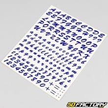 Stickers lettres et numéros classiques bleus (planche)
