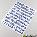 Letras azuis e adesivos de números da web (folha)
