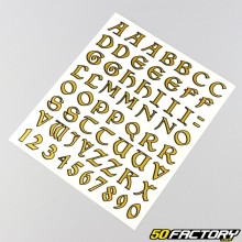 Adesivos letras e números celtas dourados (folha)