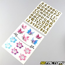 Pegatinas de letras, números, flores y mariposas (hojas)