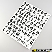 Adesivos letras e números góticos pretos (folha)