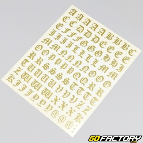 Adesivi lettere e numeri gotici dorati (foglio)