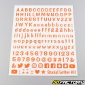 Adesivi lettere, numeri e social network arancio neon (foglio)