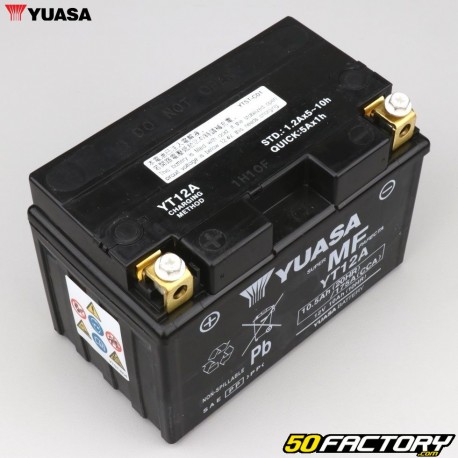 Batterie Yuasa YT12A-BS 12V 10.5Ah acide sans entretien Kawasaki J, Kymco Downtown, Suzuki Burgman...