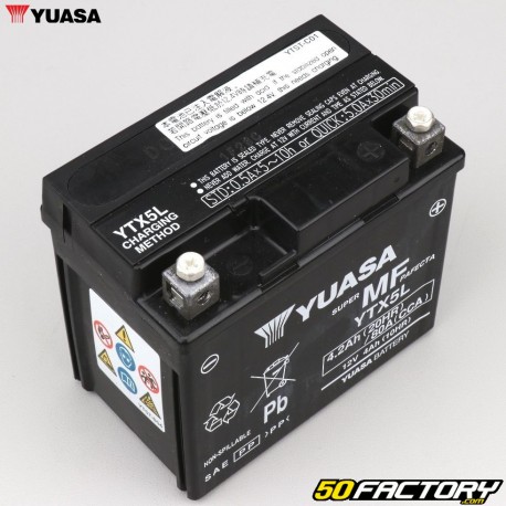Batterie Yuasa YTX5L-BS 12V 4.2Ah acide sans entretien Derbi DRD Pro, Malaguti, Booster, Trekker, Agility...