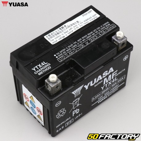 Batterie Yuasa YTX4L-BS 12V 3.2Ah acide sans entretien Derbi Senda, Gilera SMT, Rieju...