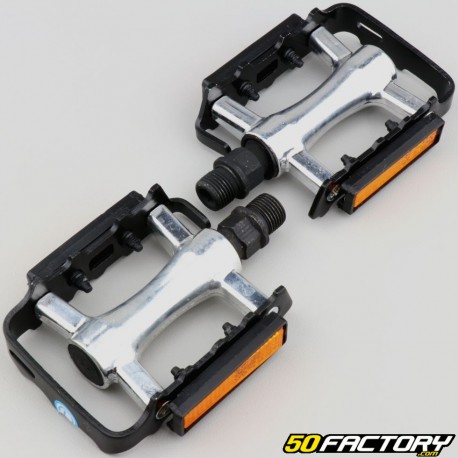 Flat aluminum pedals for bicycle gray and black 98x65 mm