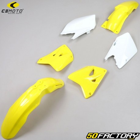 Kit de carenagem Suzuki RM 125, 250 (2001 - 2012) CeMoto amarelo e branco
