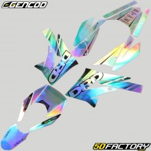 Decoration kit Derbi DRD, Gilera SMT,  RCR (2011 - 2017) Gencod holographic white and turquoise (DRD writing)