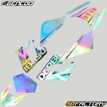 Kit déco Derbi Senda DRD Racing (2004 - 2010) Gencod blanc et turquoise holographique