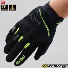 Gants street Five RS3 Evo Airflow homologués CE noirs et jaunes fluo