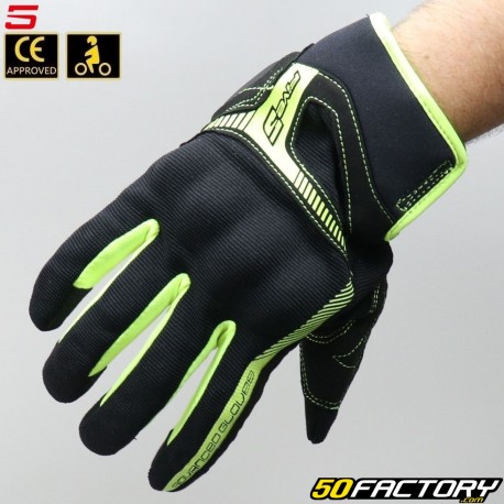 Gants street Five RS3 homologués CE noirs et jaunes fluo