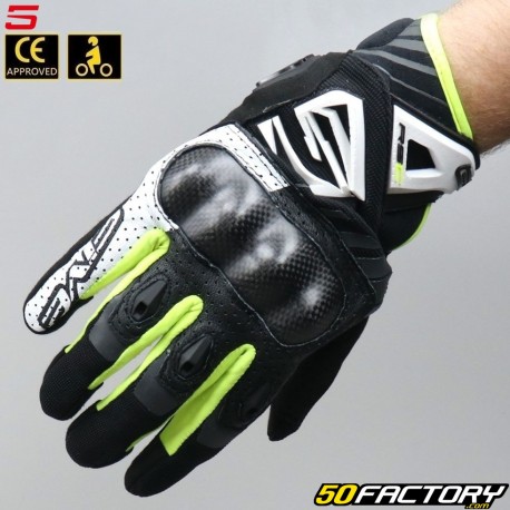 Guantes de calle Five RS-C CE aprobado negro, blanco y amarillo fluorescente