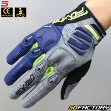 Guantes cross Five E-XNUMX aprobados CE moto gris y azul