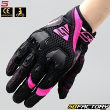 Gants femme Five Stunt Evo Airflow homologués CE moto noirs et roses