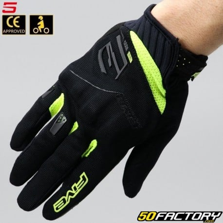 Gants street Five RS3 Evo homologués CE noirs et jaunes fluo