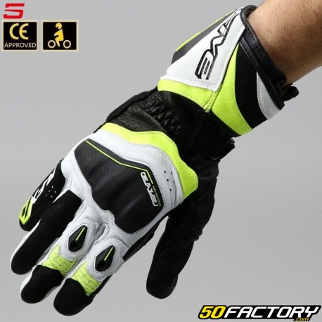 Luvas racing Five RFX4 Evo CE aprovado branco e amarelo fluorescente