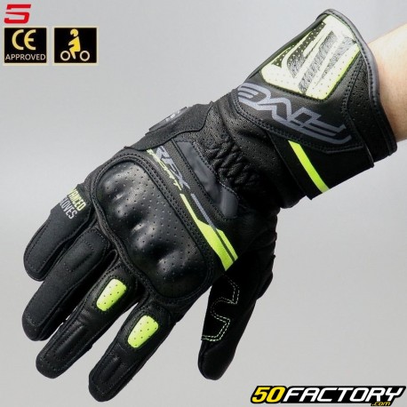 Guanti Five RFX Sport Omologato CE nero e giallo fluorescente