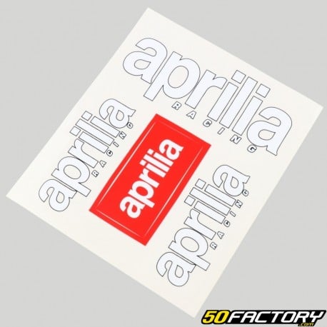 Stickers Aprilia Racing 14x12 cm blancs et rouges (planche)