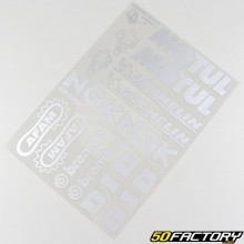Stickers Motul, Michelin, NGK... 34x24 cm argent (planche)