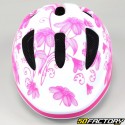 Casco de bicicleta infantil blanco y rosa.