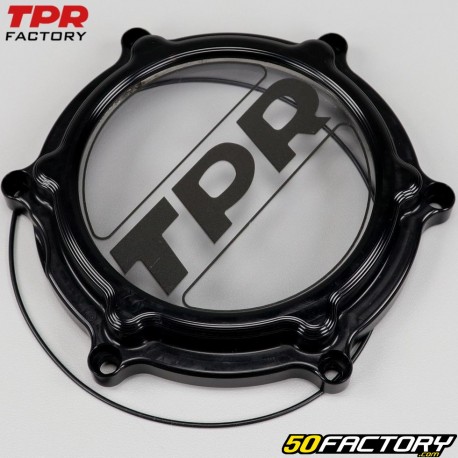 Clutch housing center cover AM6 minarelli Top Performances TPR Factory black with transparent window