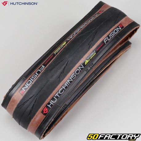 Pneu de bicicleta 700x25C (25-622) Hutchinson Fusion 5 Paredes marrons dobráveis ​​de desempenho