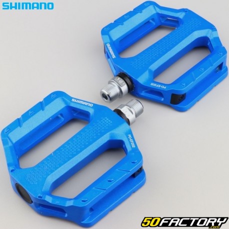 Shimano PD-EF202 blaue Aluminium-Flachpedale für Fahrräder 110x102 mm